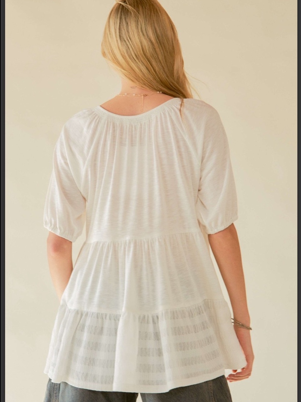 182 DAVI & DANI SOLID RUFFLED FLARED
SHORT SLEEVE V NECK - Picture 2 of 4